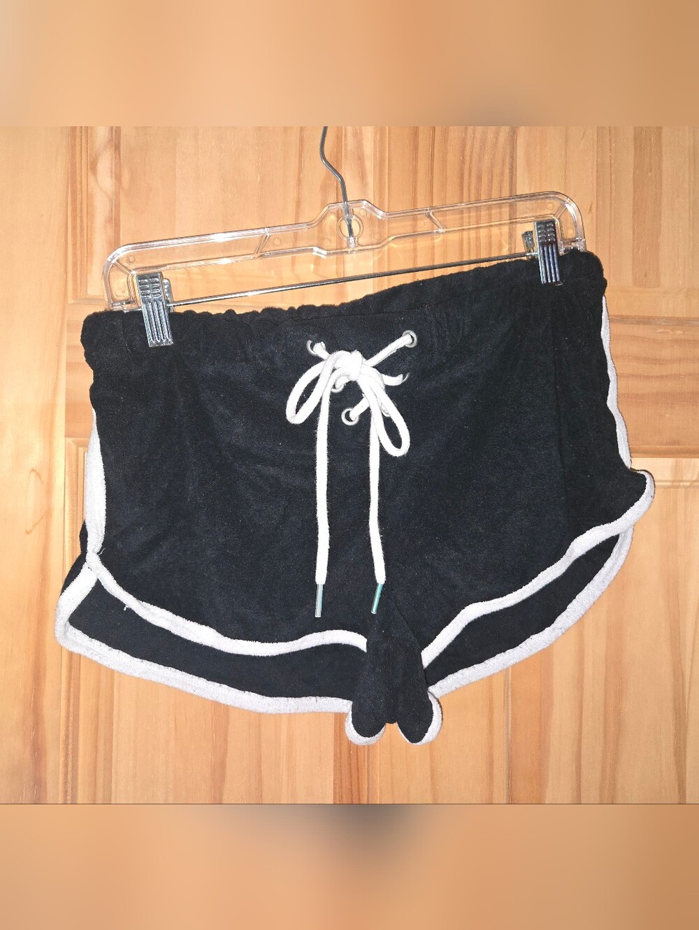 Love Tree Black Terry Shorts with White Drawstring